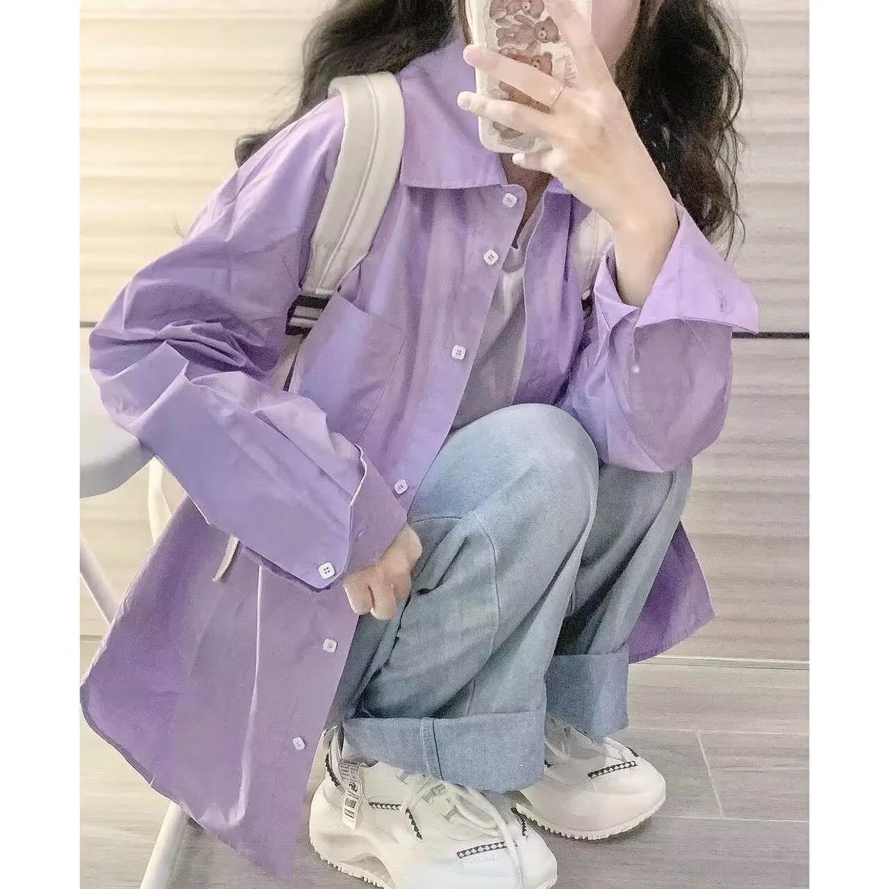 

Dopamine Pure Cotton Women s Lapel Shirt - Versatile Loose Long Sleeve Cardigan for Spring and Autumn 3XL