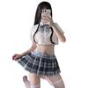 BeLoved High School Girl Set Sleeve Mini Mini and White High School Student Sailor School Adult Cute Cosplay Halloween Cute Loose 5-Piece (Short Top,