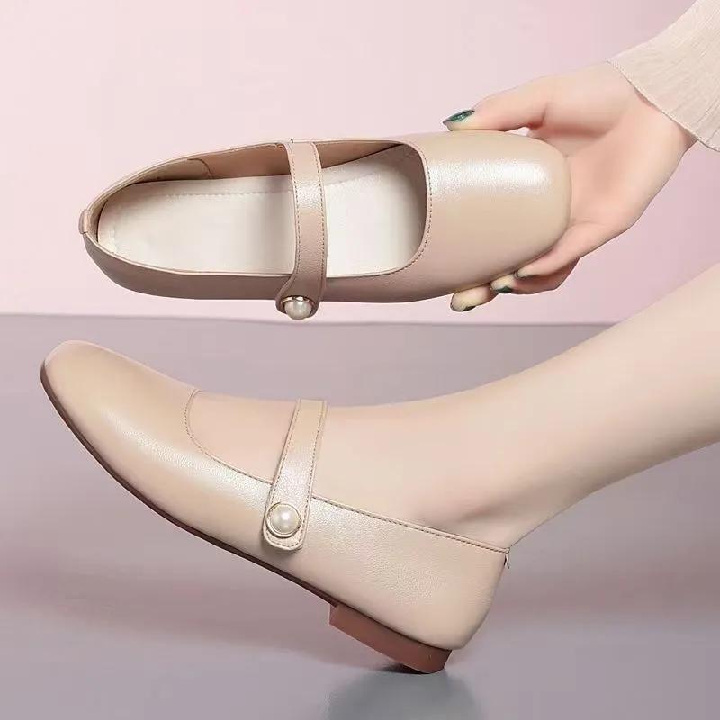 women cute beige round toe light weight spring slip on anti skid flat shoes lady cool apricot office work shoes ab494