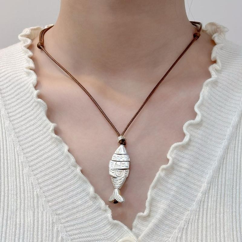 Retro Inspired Fish Jewelry With Long Chain Adjustable Length Sweater Chain Accessory Perfect For Casual Wear