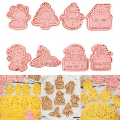 8Pcs/set Cookie Cutters Plastic 3D Cute Cartoon Pressable Biscuit Mold Embosser Cookie Stamp Christmas Kitchen Baking Pastry