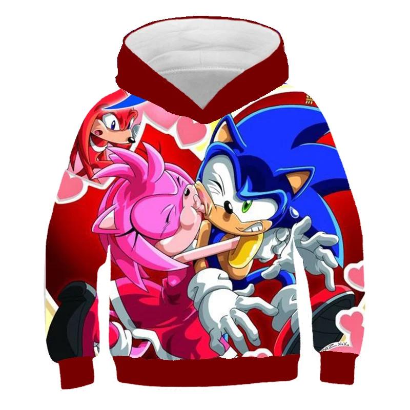 2026 Sonic 2 Ubrania Dziecięce Moda Bluza Z Kapturem Dla Dzieci Chłopcy Dziewczynki Dzieci Jesień Długi Rękaw Drukowane Bluzy Anime Fajne Koszulki