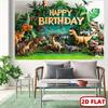 "Happy Birthday"—Realistic dinosaur characters, lush green plants and bright colors, suitable for indoor and outdoor party