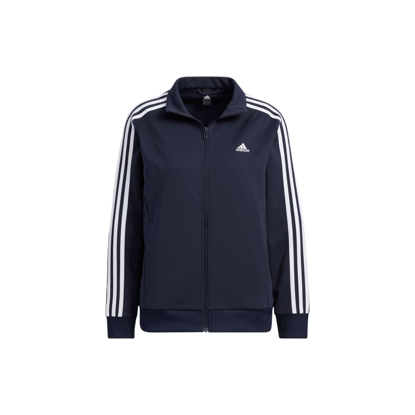 Adidas Logo Striped Stand Collar Long Sleeve Jacket Women jackets Navy-Blue IA5191 M
