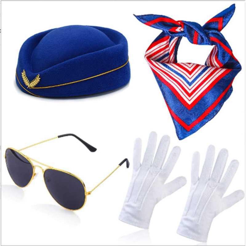 Pilot Attendant Flight Uniform Sunglasses Set Costume Accessories Cosplay Party