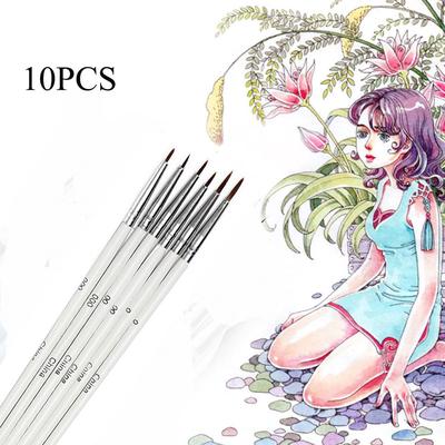 10PCS Craft Thin Hook Watercolor Line Drawing Pen Point Tip Artist Paint Brush Nylon Fiber Hair