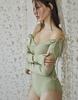 VIKINI VENDER Eruna Long Sleeve Ribbon Monokini - Olive Green