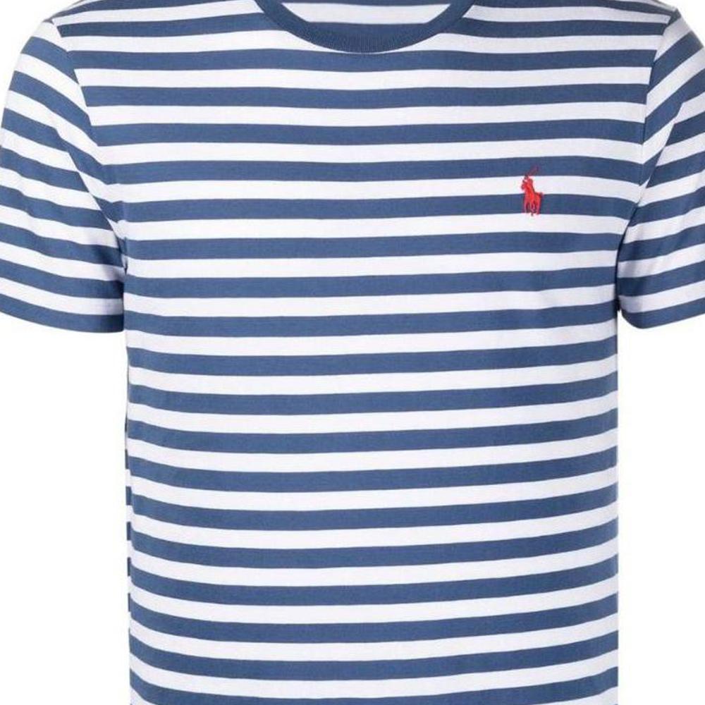 Polo Ralph Lauren SS23 Logo Embroidered Cotton Striped Crew Neck Short Sleeve T-Shirt Men Tops Blue 710906295-001