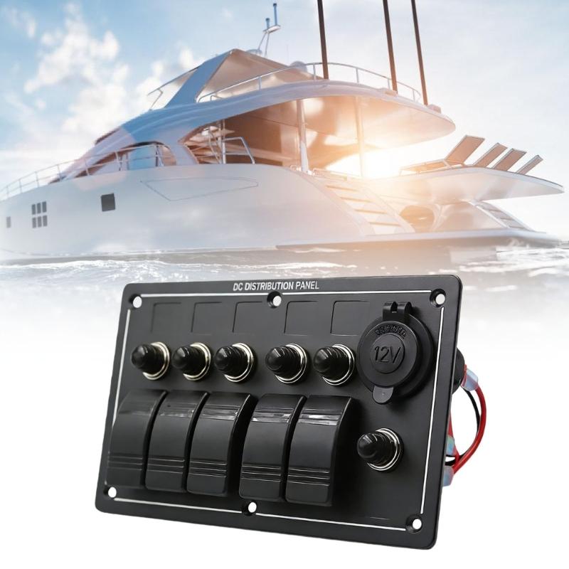 Waterproof 8 Position Push Button Panel Two USB Outlets For Marine Automotive Use 12V 24V System