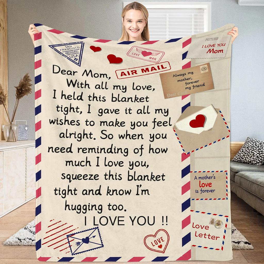 Thanksgiving Day Gift Letter Flannel Throw Blanket for Dad Mom Blanket King Queen Size for Bed Sofa Couch Super Soft Lightweight
