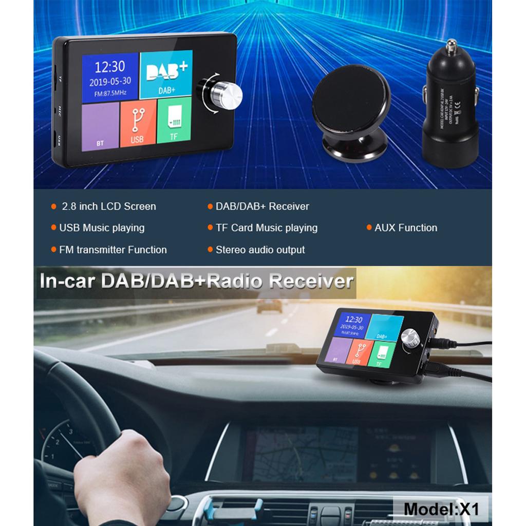 Einfach zu bedienender 2,8-Zoll Auto Digitalradioempfänger mit Unterstützung für DAB+ & FM-Übertragung Geeignet für klaren Tonempfang