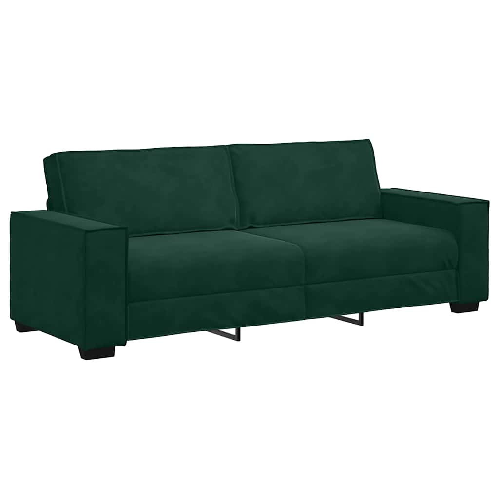 3 Piece Sofa Set with Cushions Dark Green Velvet