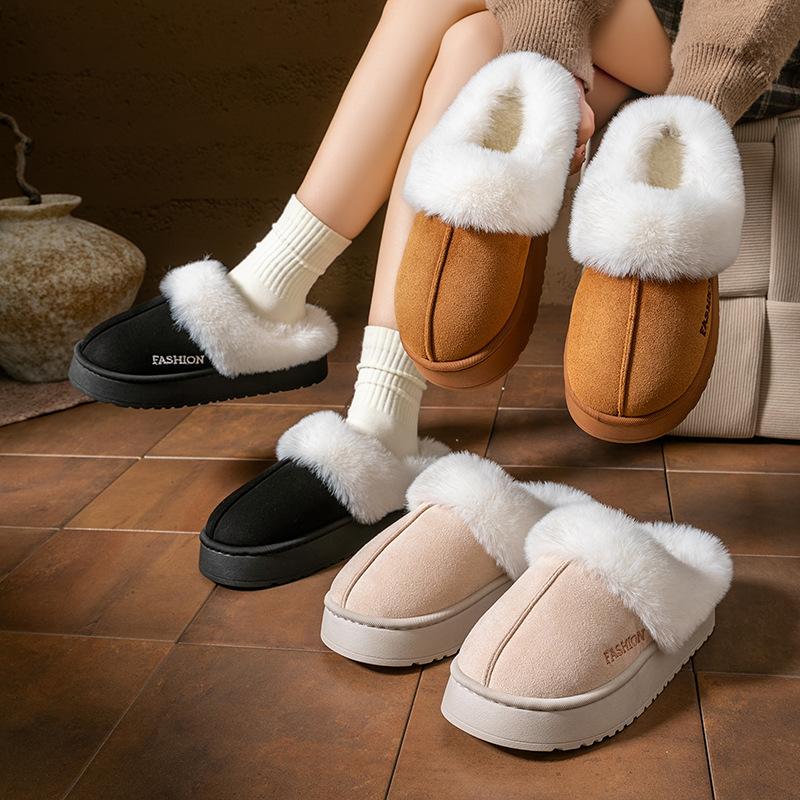 Plush Thick-soled Cotton Slippers Autumn and Winter Home Use Northeast Indoor Velvet Thermal Shoes