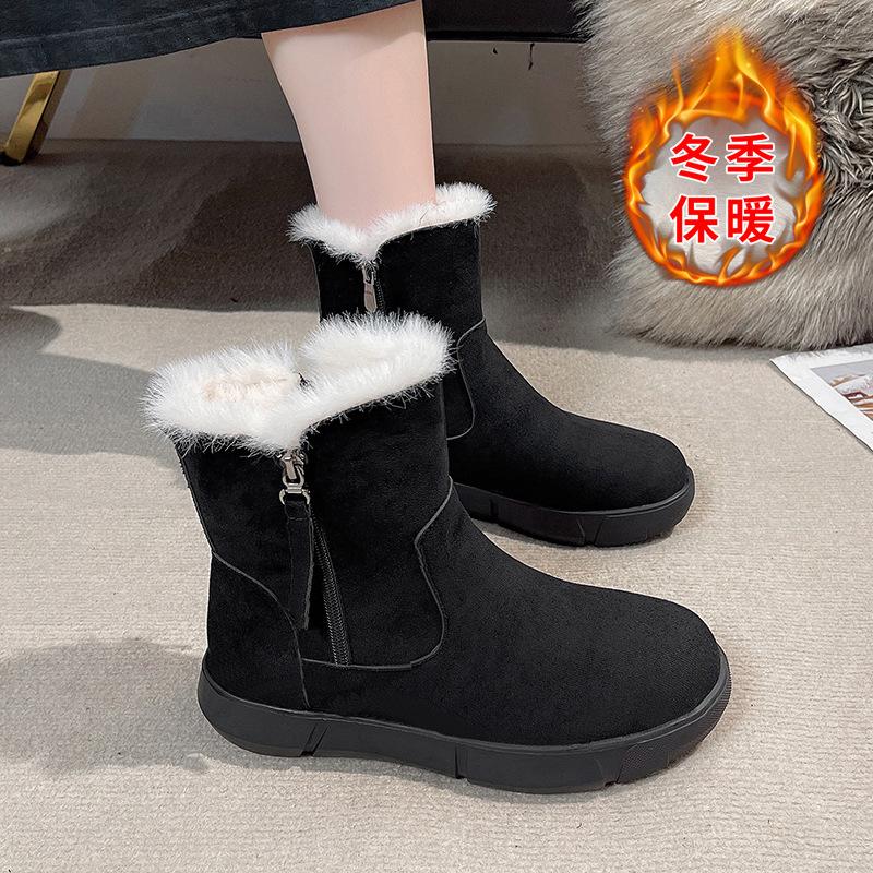 Fashion Womens Boots Elegant Warm Plush Snow Boots Thick Bottom Platform Cotton Shoes for Ladies Casual Suede Ankle Boot Plus Size 42