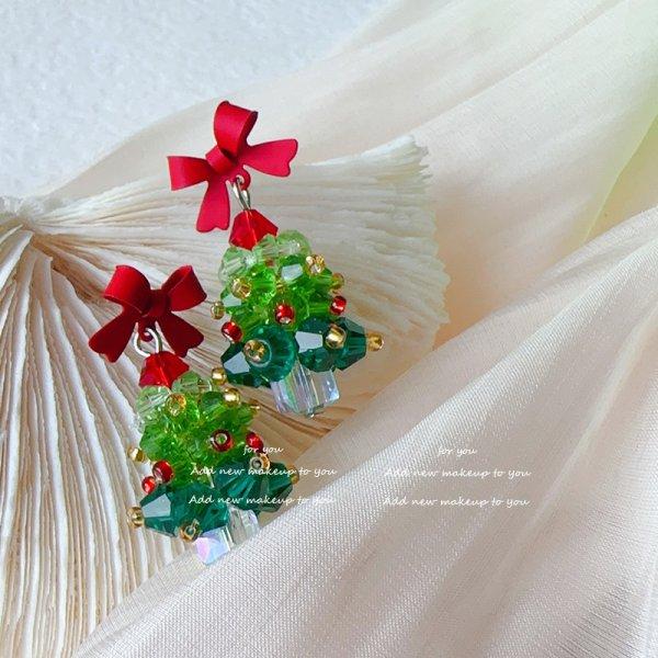 Christmas Red Zircon Crystal Bow Stud Earrings For Women Heart Shape Bowknot Christmas Earring New Year Festival Jewelry