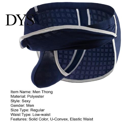 Slim Fit Men Thong Sexy Low-Rise Elastic Waistband Briefs Solid Color Breathable Mesh Panties Daily Wear Boxer