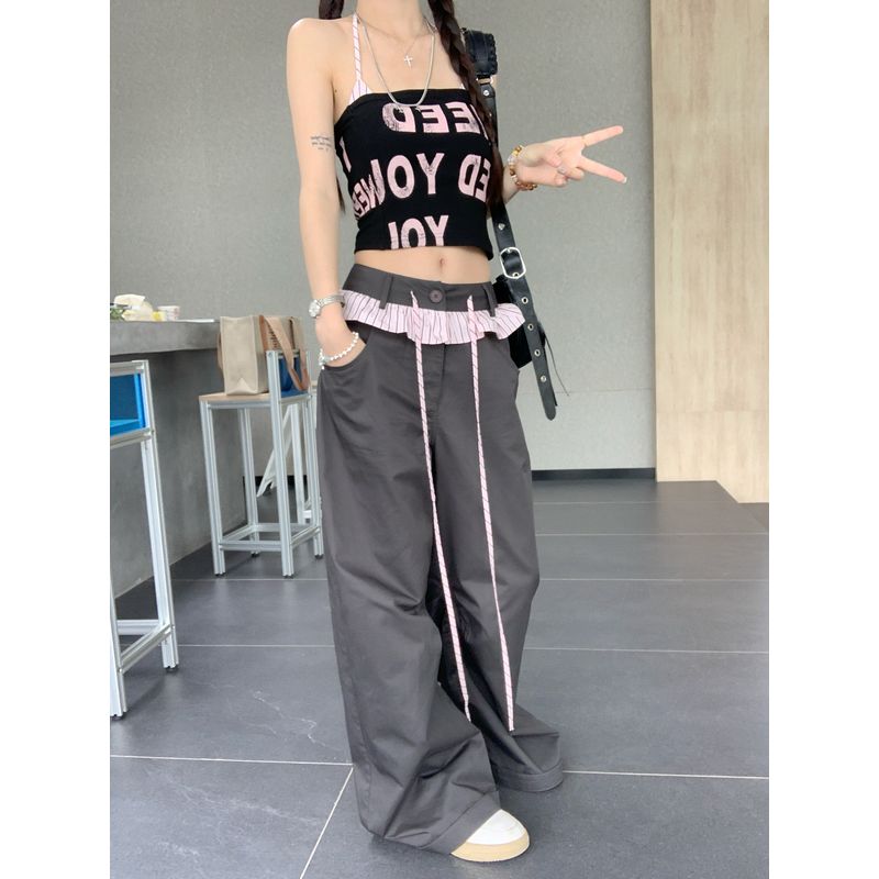 Kumikumi American Style Gyaru Letters Print Halter Top Sling Women clothes Summer Slimming Casual Pants Two-piece Set