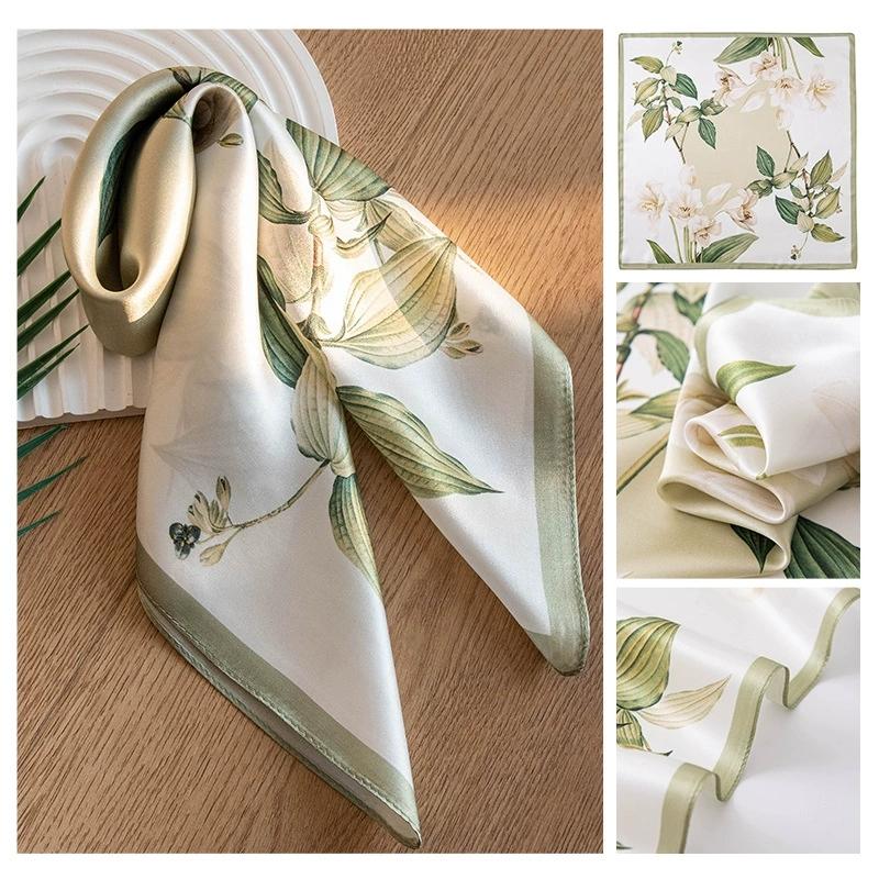 

53Cm High End 100% Silk Square Scarf Luxury Decorative Floral Print Hairband Necktie Small Neckerchief For Women 53x53cm