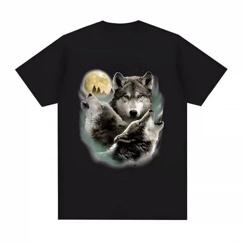Wolf Pattern Pure Cotton Printed Men's and Women's Personalized Casual Short Sleeved Summer New Fashionable Round Neck T-shirt