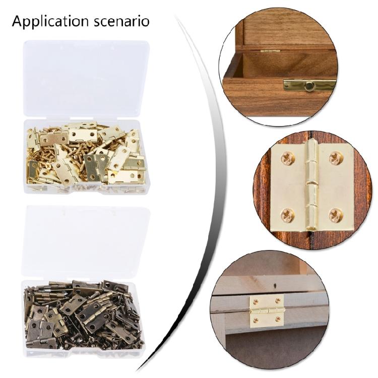 50pcs Miniature Gold Hinges Gold Jewellery Box Hinges with 200pcs Screws Simple Installation for Woodworking Projects