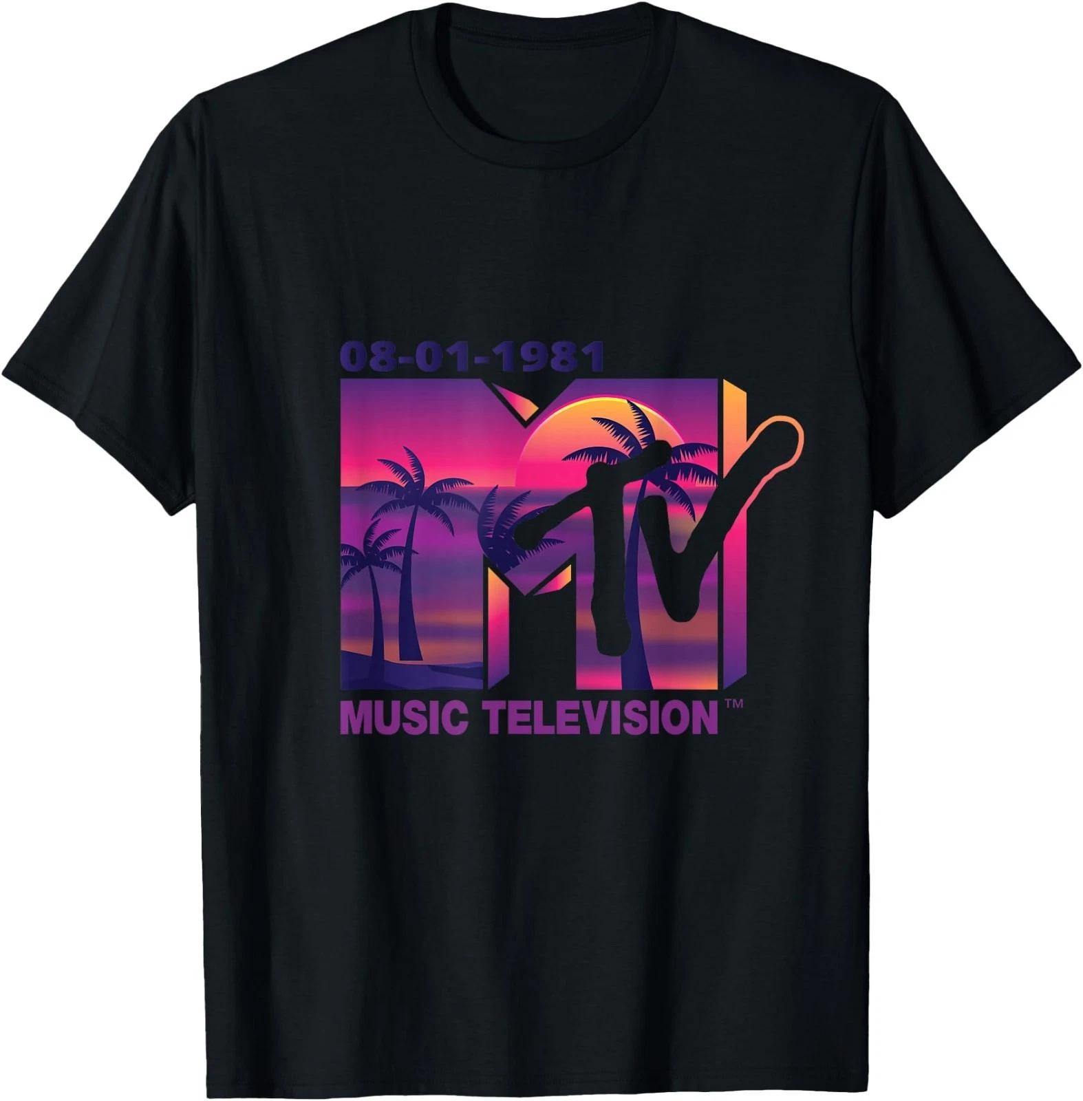 The Official 1981 MTV Logo with Purple Palms in the Sunset T-Shirt L