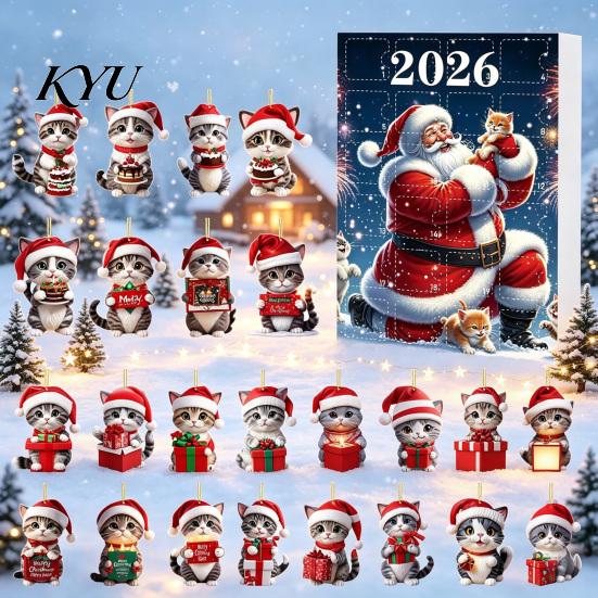 Unique Xmas Gift for Cat Owners 2026 Advent Calendar, 24 Days Christmas Countdown Calendar with Creative Women 2D Acrylic Cute Ornaments Holiday Tree