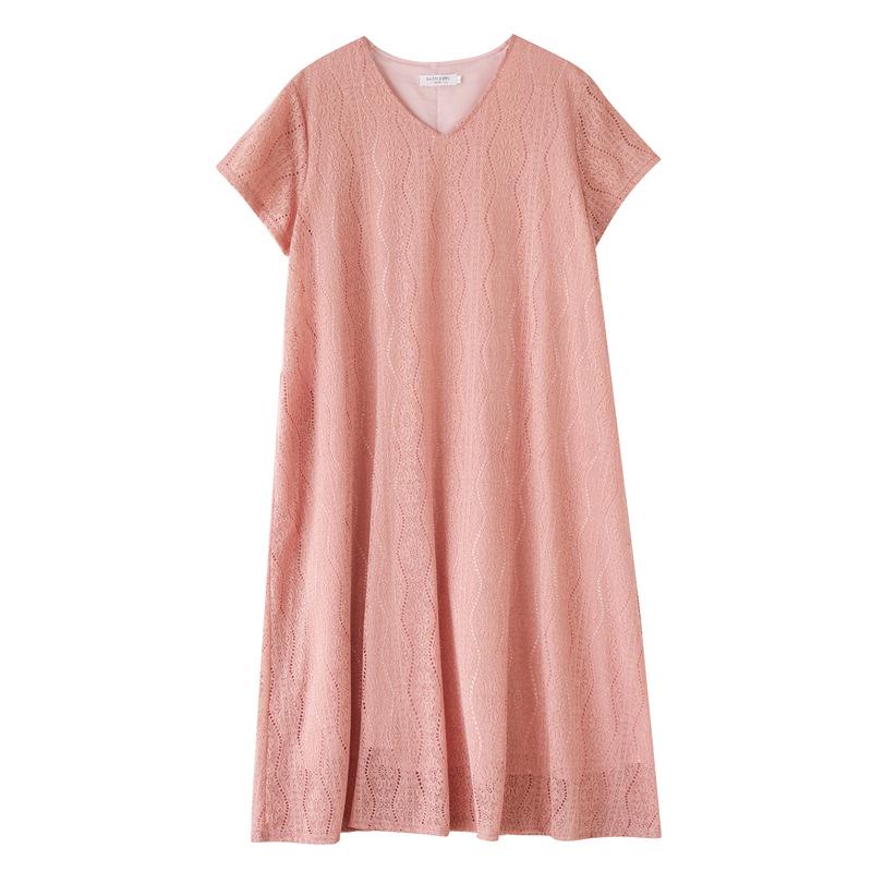 2026 Korean Style V-Neck Plus Size Lace Travel Resort Dress for Women