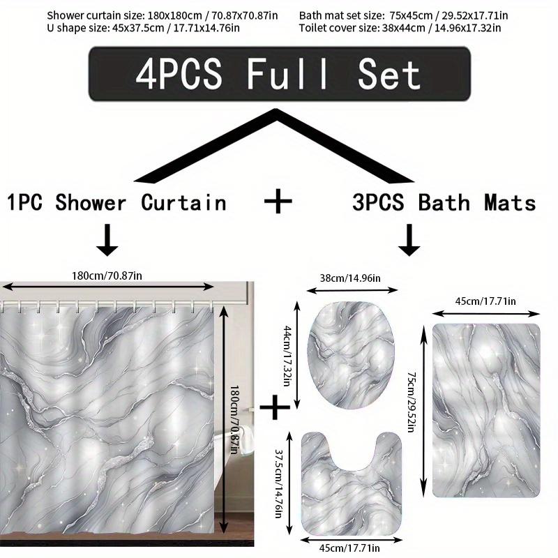 

1/4 шт. Белый мраморный водонепроницаемый комплект занавесок для душа, декоративный набор для ванной комнаты, нескользящий коврик для унитаза, коврик для ванной и 12 крючков 4PCS - Full Set