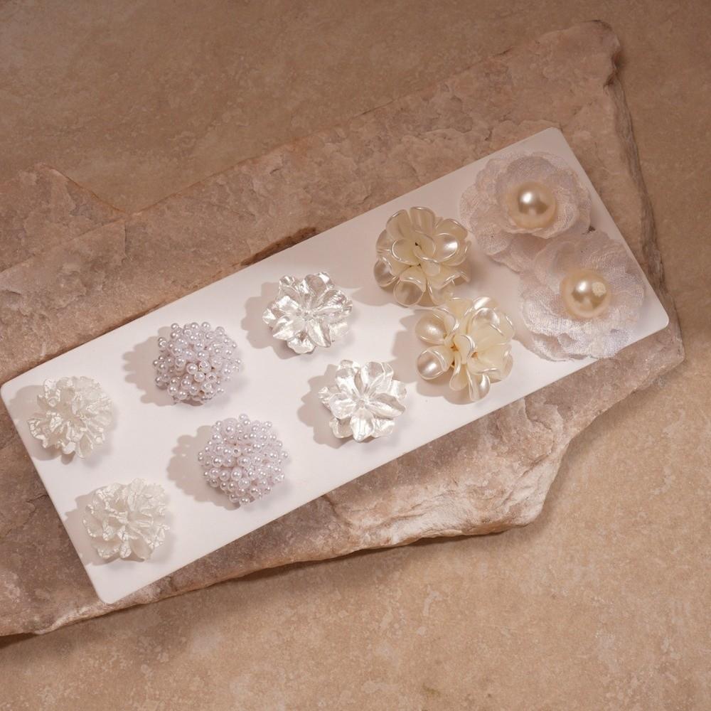 10pcs/Set Exquisite Flower Stud Earrings White Imitation Pearl Stud Party