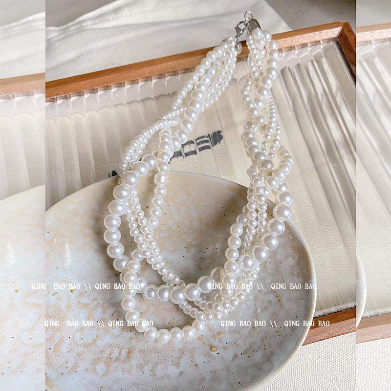 

Многослойное колье-чокер из жемчуга с плетением для женщин - Элегантная цепочка для свитера в корейском стиле.