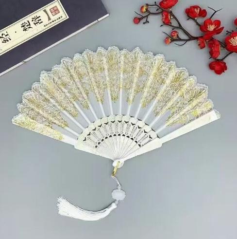 Folding retro pattern hand fan, single flower folding fan, Chinese dance fan, role-playing party decoration, women's handheld