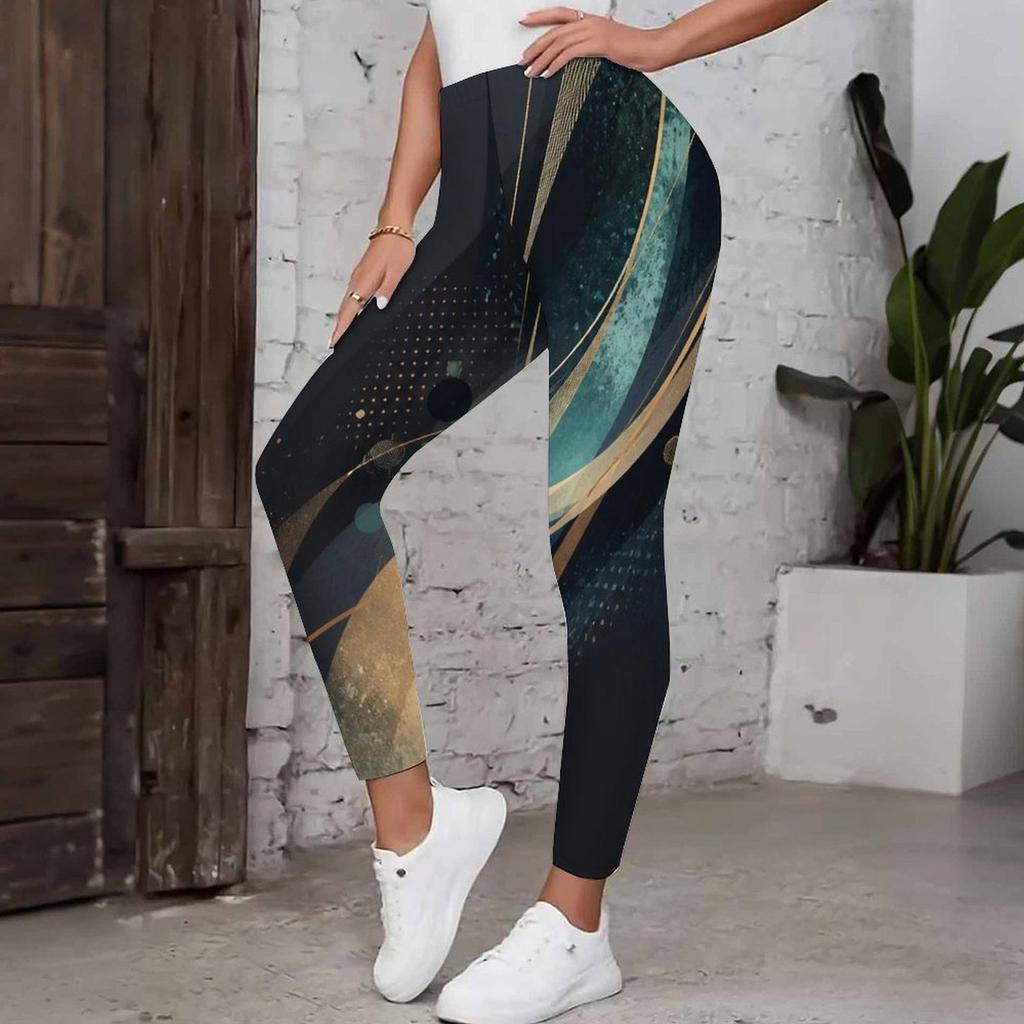 Women Plus Size High Waist Colorful Print Full Length Yoga Leggings