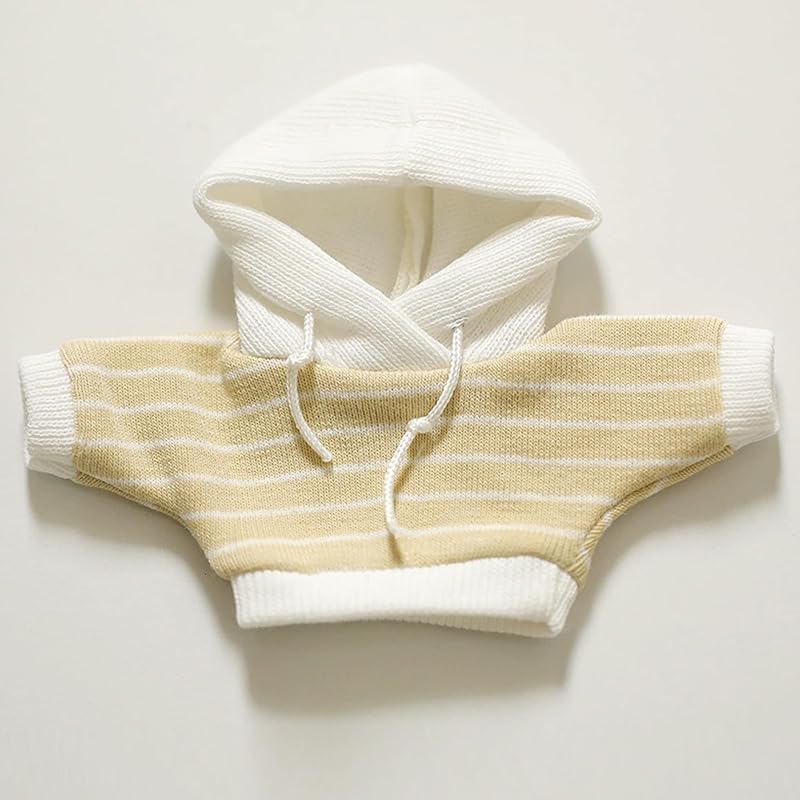 Two-tone Hoodie for 10cm Plush Dolls, Striped Yellow. Plush Doll Clothes, Costume, Accessory, Fan Activity, Otaku Activity, Doll, Mascot, K-pop Doll,