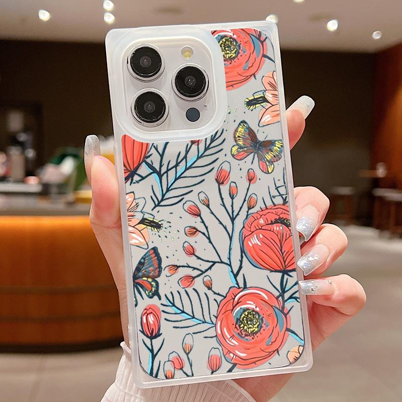 Moteblomstertrykk slankt mykt deksel til iPhone 16 Pro Max 15 Plus 14 13 Pro 12 11 Klar TPU støtsikkert silikongjennomsiktig telefondeksel