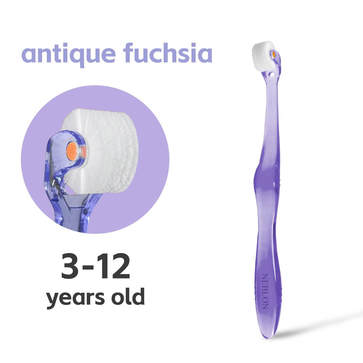 

Детская роликовая зубная щетка NEBLON 360 имеет мягкую и тонкую щетину для безболезненной чистки зубов и пользуется успехом у детей. античный пурпурный