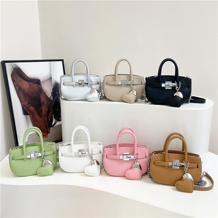 New High-end Lychee Pattern Love Contrasting Platinum Bag Portable Shoulder Crossbody Women's Bag