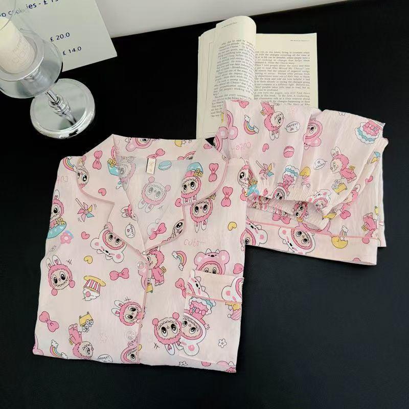 

Pink super cute rabub pajamas women s summer thin short-sleeved shorts set ins sweet and beautiful girl loungewear s [recommended weight 35-40kg ]