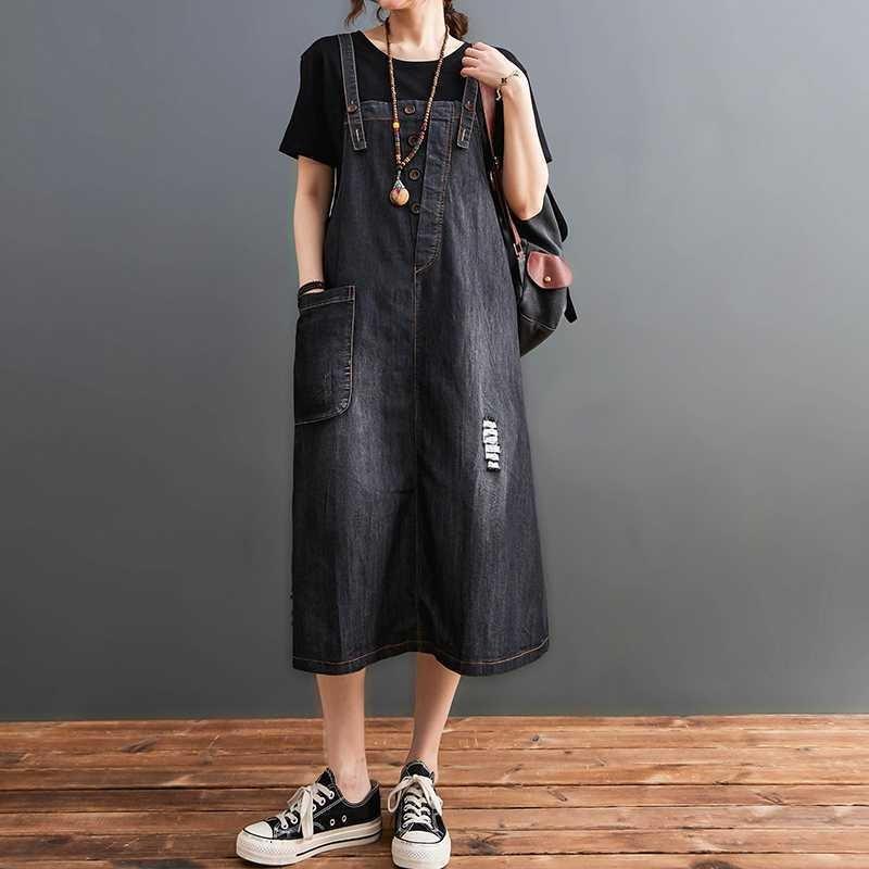 Ladies' Fashionable Loose and Versatile Denim Strap Dress for Slimming