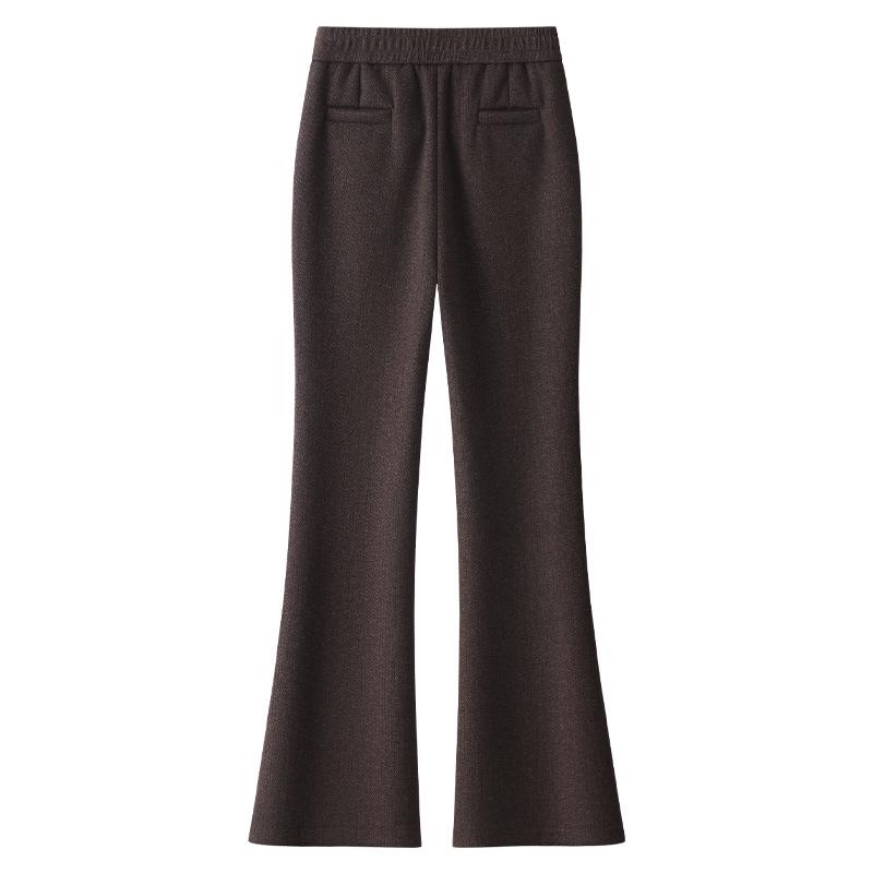 Women's High-Waist Khaki Wool Blend Flared Pants - 2024 Autumn/Winter Style