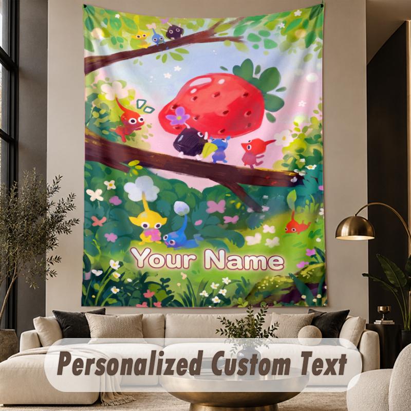 Custom Text Printed Tapestry Pikmin Pattern Large Wall Hanging Indoor Room Decor