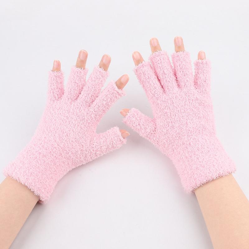 Plush Half-finger Gloves Winter Men's and Women's Fleece Cold-proof Warm Gloves Thickened Coral Fleece Knitted Gloves