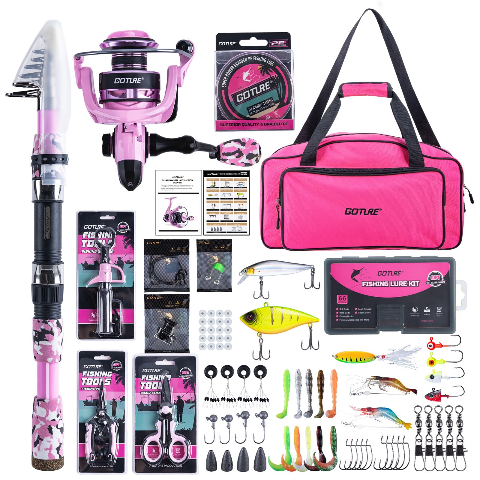 Goture Pink Compact Fishing Rod Set
