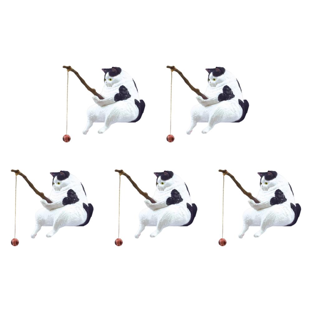 1-5pcs Fishing Cat Ornaments Sitting Fishing Little Cat Statue Fish Landscaping Cartoon Figurine Water Tank Aquarium Decorations