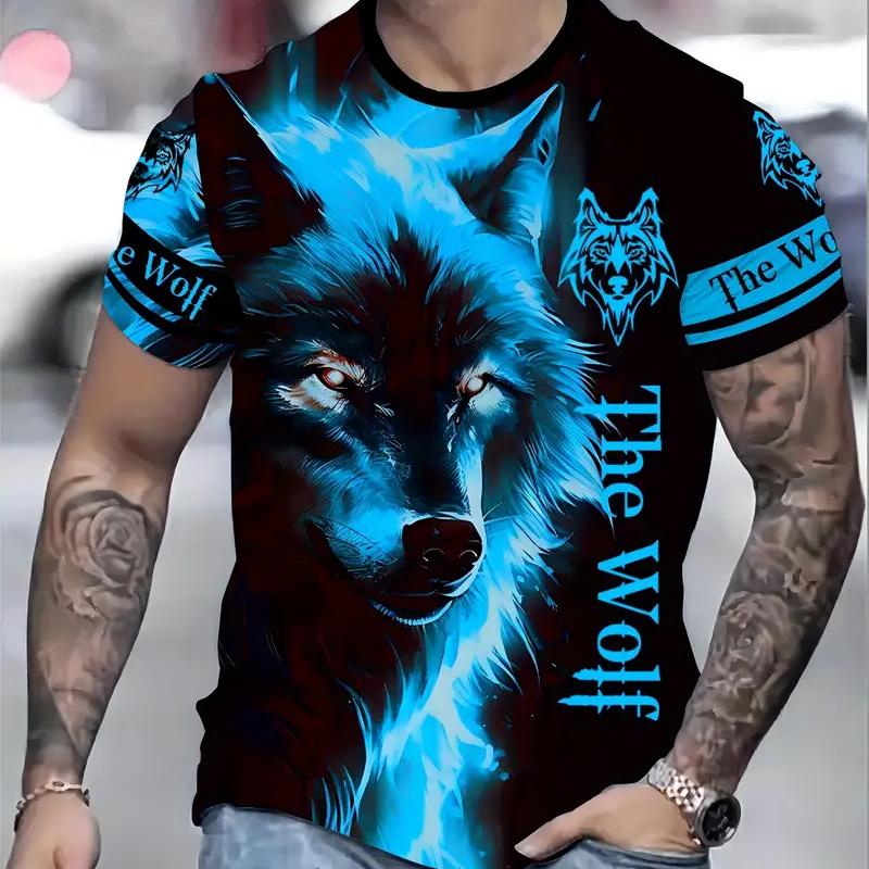 Men's Crew Neck Print Fierce Animal Pattern Oversized Men's Shirt Y2K Style Fashion Breathable Refreshing Short Sleeve