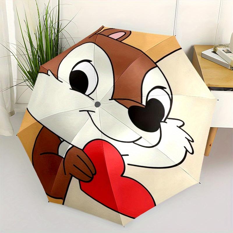 

Chip & Dale Cartoon Squirrel Holding Heart Shaped Automatic Opening and Closing Umbrella - Lightweight 3-Fold Design, Suitable for Fans, Tra