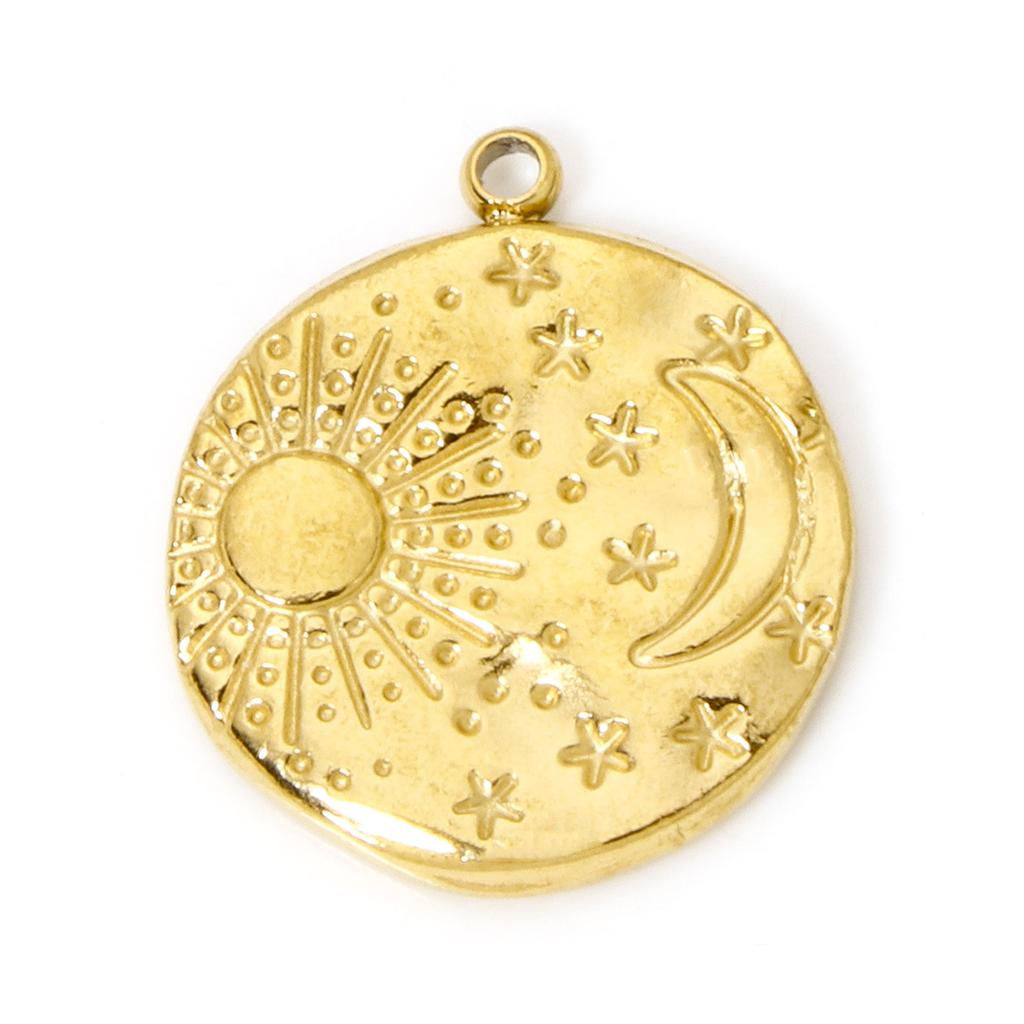 2 Pcs 304 Stainless Steel Charms Gold Plated Sun Moon Star Flower Pendants For DIY Necklace Bracelet Jewelry Making Findings