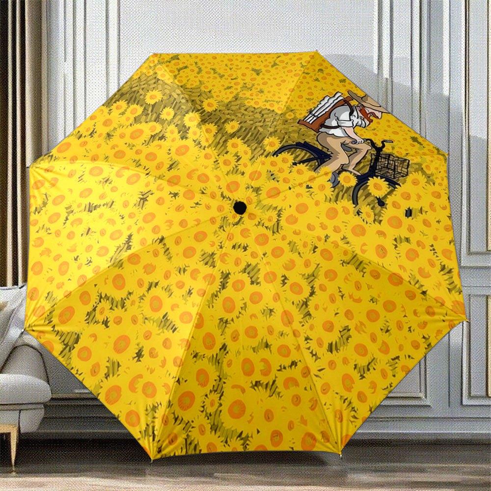 

Van Gogh-Inspired Vincent van Gogh Sunflower Umbrella - Open/Close Portable Folding Umbrella with Iconic Art Design, 8-Rib Com (as the picture,Iron&8K)