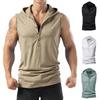 Summer Men's Cotton Tank Tops Casual Hooded Sleeveless T-shirt Fitness High Elastic Fashion Stylish Solid Color Tops