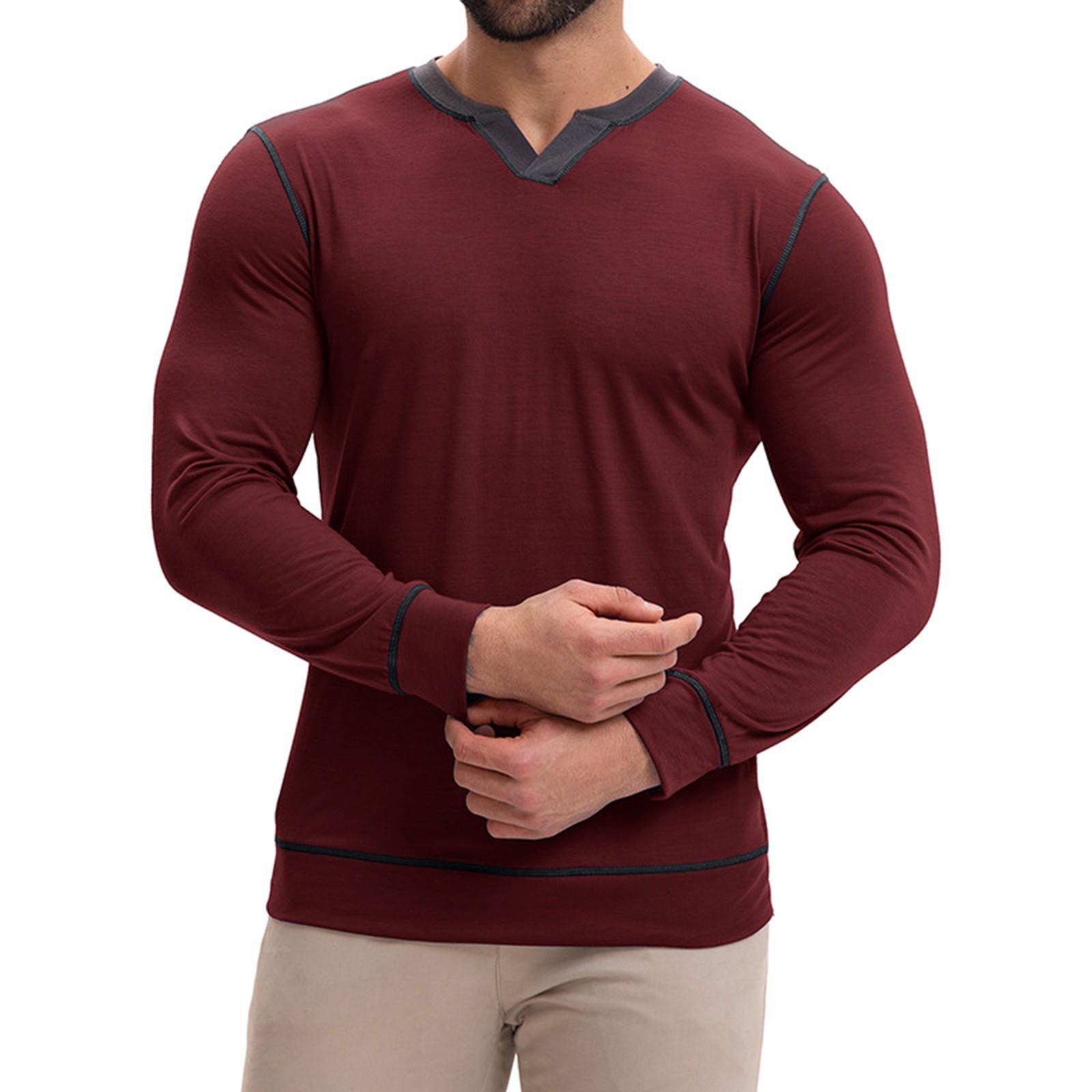 

Мужская рубашка с длинным рукавом, мужская футболка с круглым вырезом и пуговицами, топ с цветными блоками XL винный