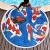 Koi Fish Round Beach Towel Soft Sand Free Quick Dry Circle Bath Towel Absorbent Meditation Rug Yoga Mat Throw Fringe Tapestry